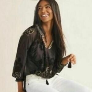 Cabi #5597 Sheer Tropical Aloha Peasant Blouse Size XL